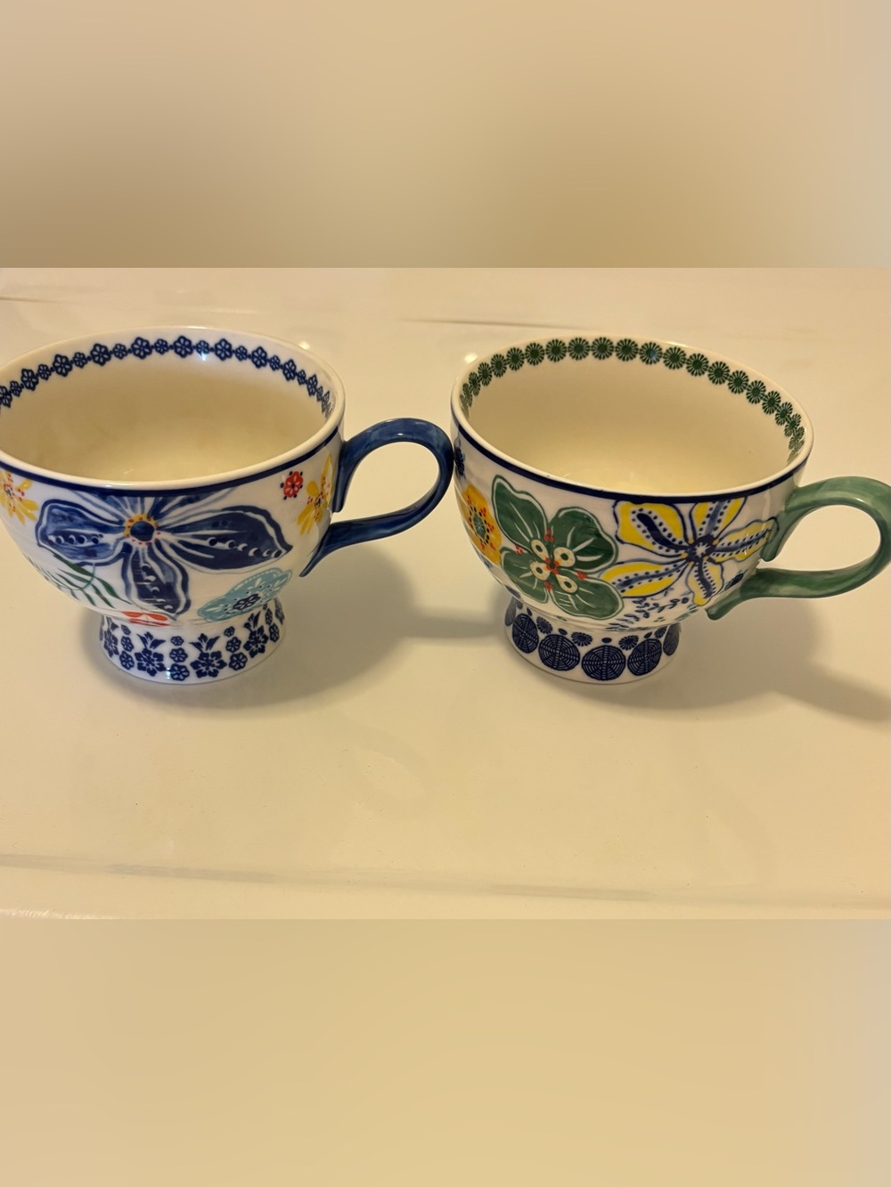 Anthropologie Footed Pedestal Floral Posies Jennifer Orkin Lewis Mug set